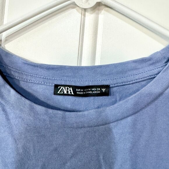 Zara Padded Shoulder Crewneck Cotton Blue Tunic Dress Size Medium - Picture 3 of 4